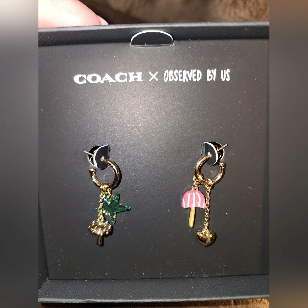 Coach X Observed By Us Gold Hoop Mushroom Heart Star Charm Earrings New In Box - Picture 2 of 9